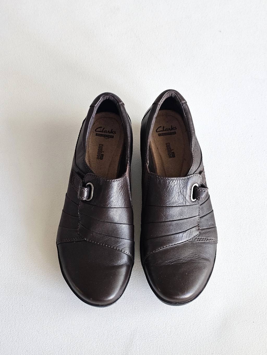 Clarks Everlay Luna Brown Leather Loafers Comfort Slip On Buckle 9.5m